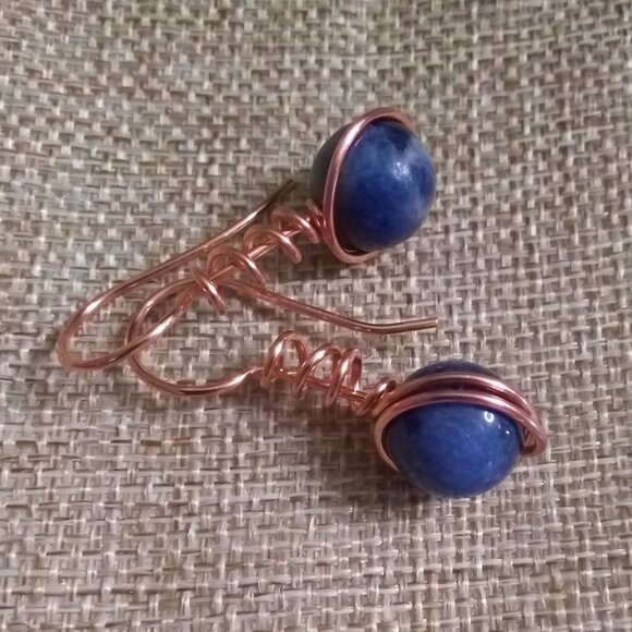 Copper Wrapped Blue Sodalite Dangle Earrings ~ Made for Jeans & Everyday Magic - Picture 6 of 13